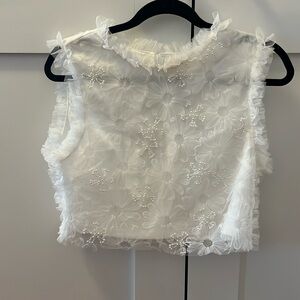 Amable white floral top with pearl beaded flowers